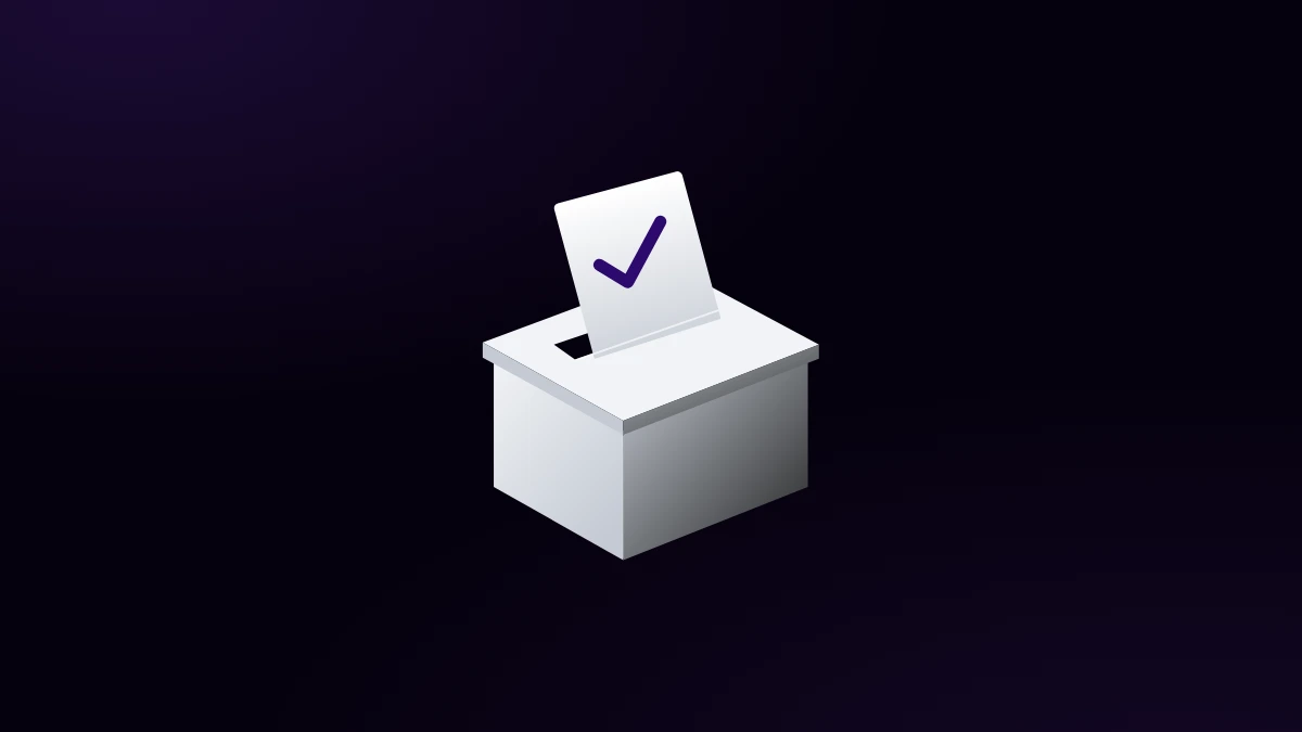 Urna en perspectiva con papeleta; sin frase sobre el voto.
