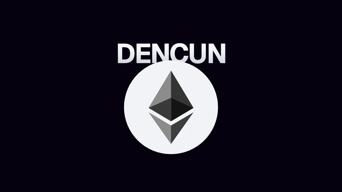 Ethereum logo slightly overlapping the silver DENCUN identifier