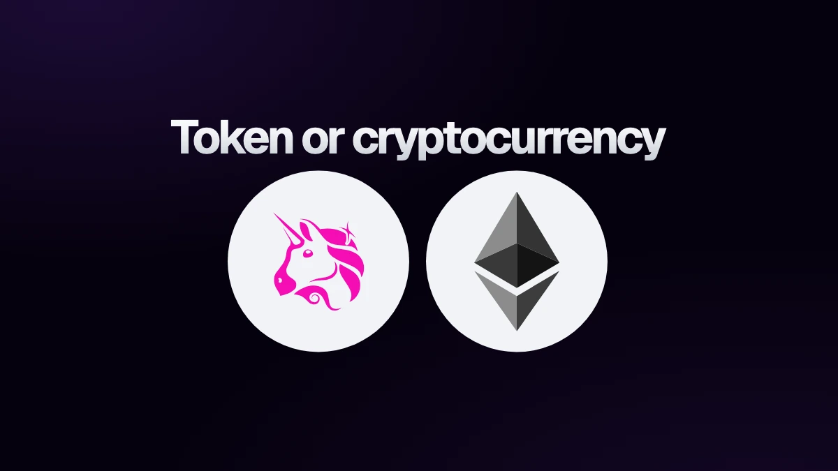 Uniswap and Ethereum on two equally sized separate discs below the Token or cryptocurrency heading