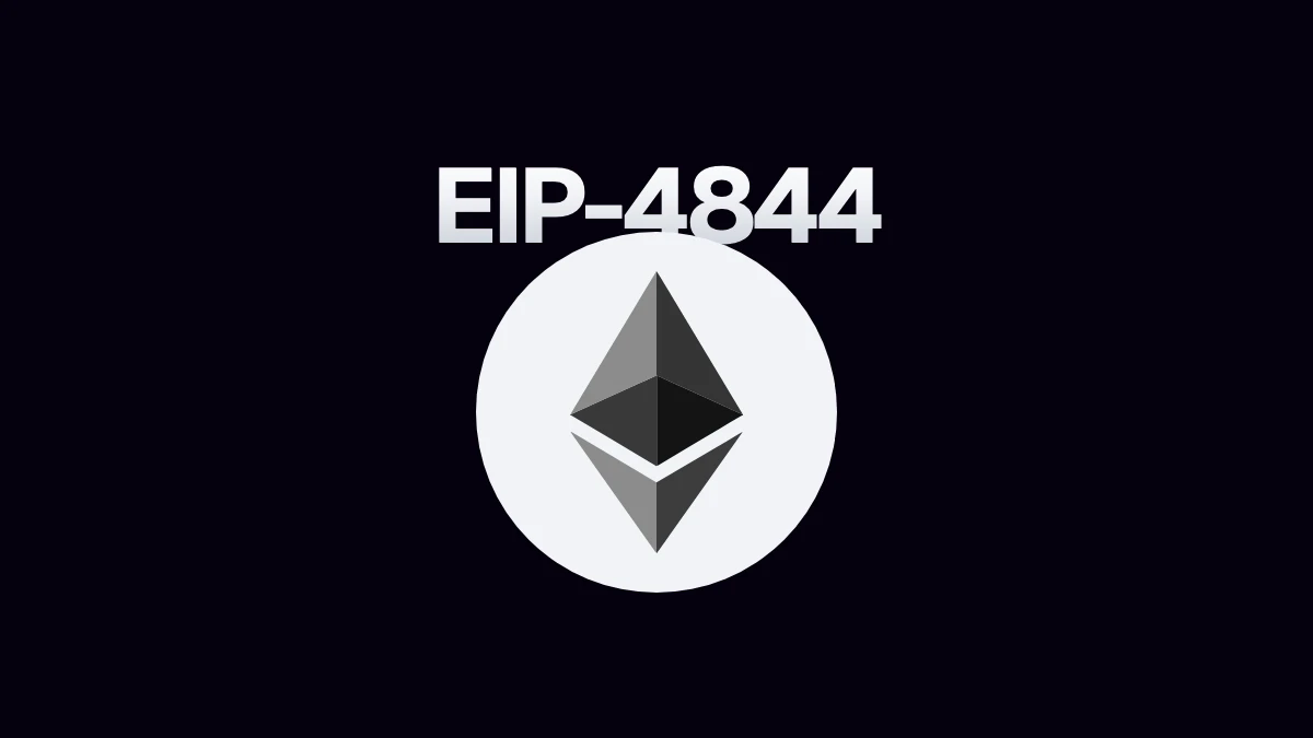 Logo de Ethereum sobre círculo claro junto al identificador plateado EIP-4844