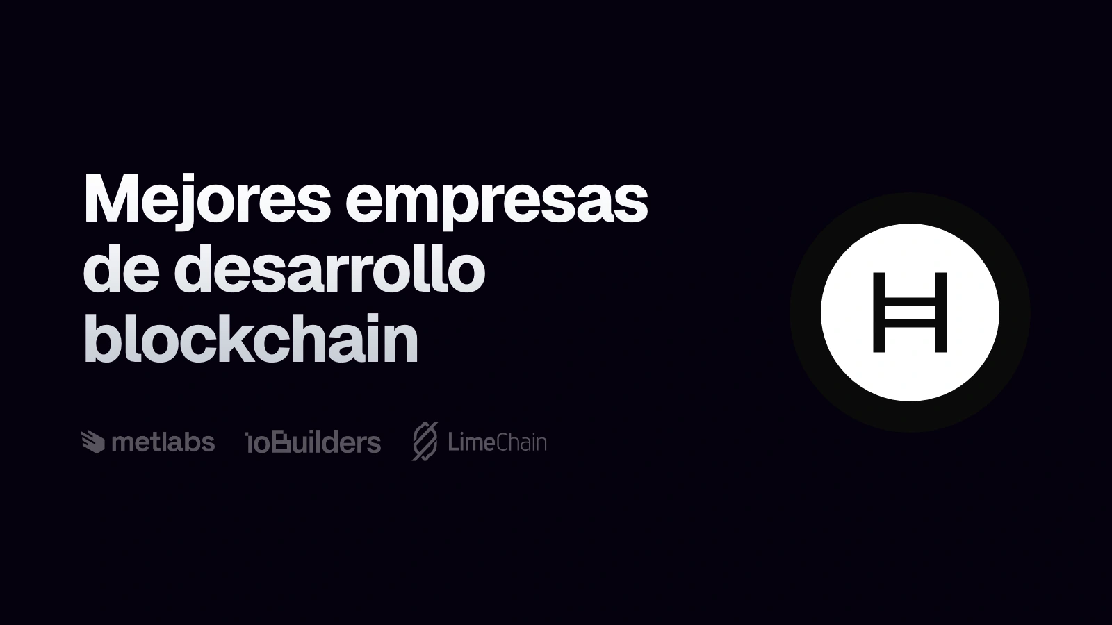 Símbolo de Hedera junto al titular «Mejores empresas de desarrollo blockchain» y los logos de las empresas comparadas