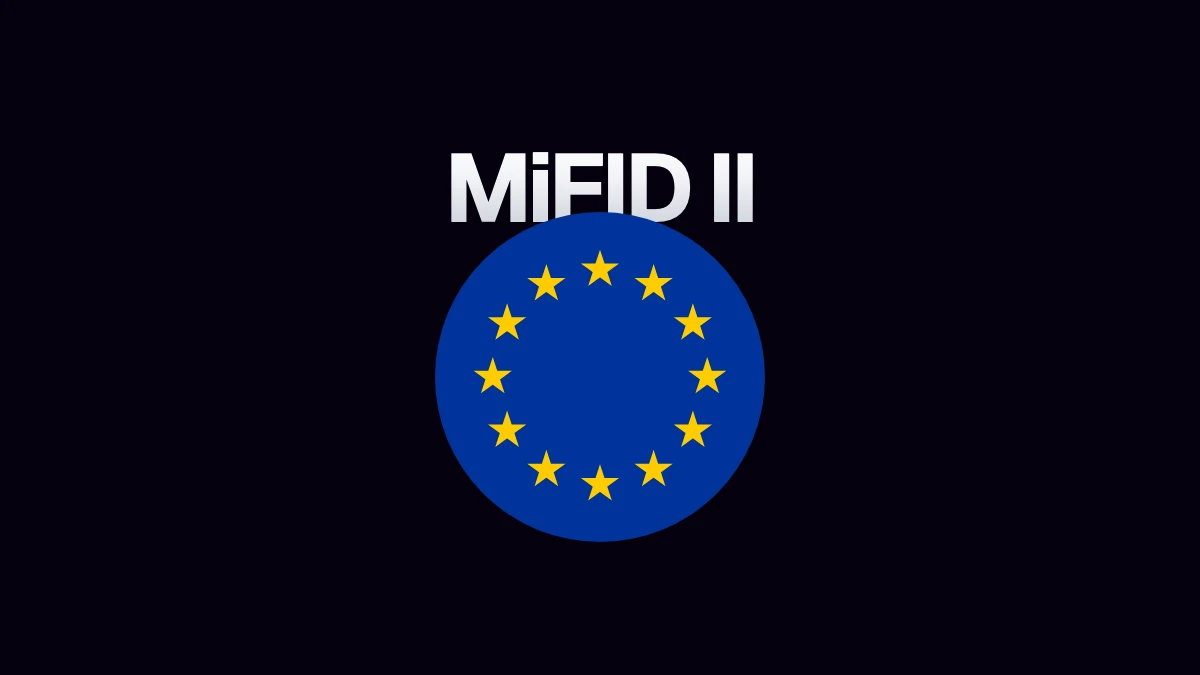 Twelve European stars on a blue circle beneath the silver MiFID II label