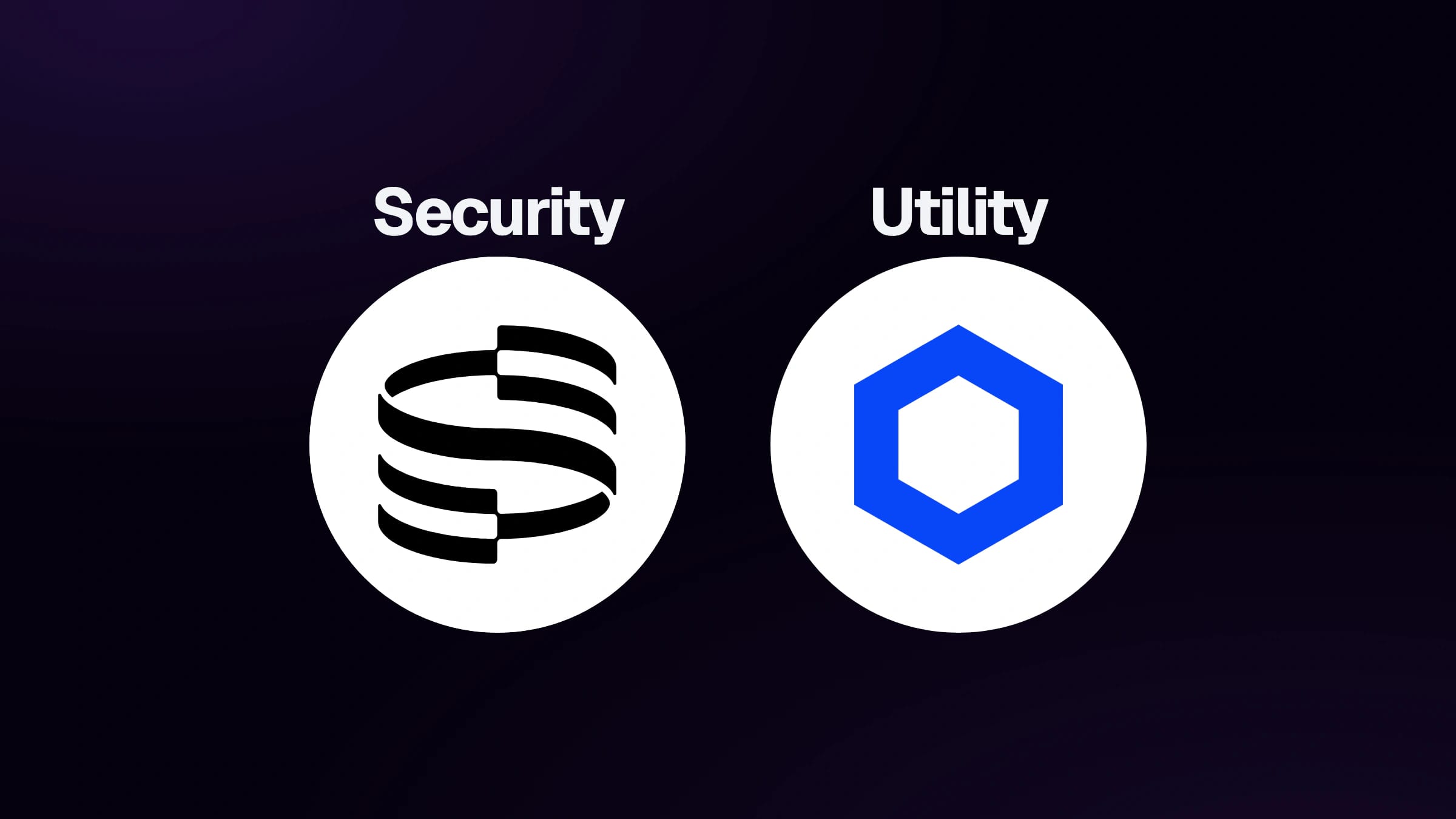 Símbolos originales de Securitize y Chainlink en círculos, bajo Security y Utility.