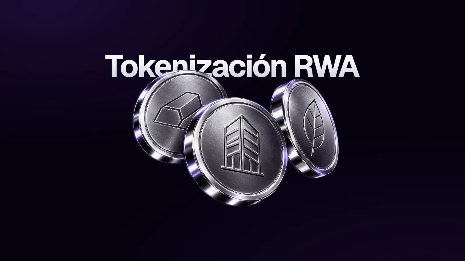 Tokens de plata grabados con un inmueble, lingotes y una hoja, bajo el rótulo Tokenización RWA