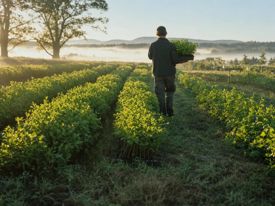 Forestry worker among nursery saplings, carbon credits backed by a smart contract audit