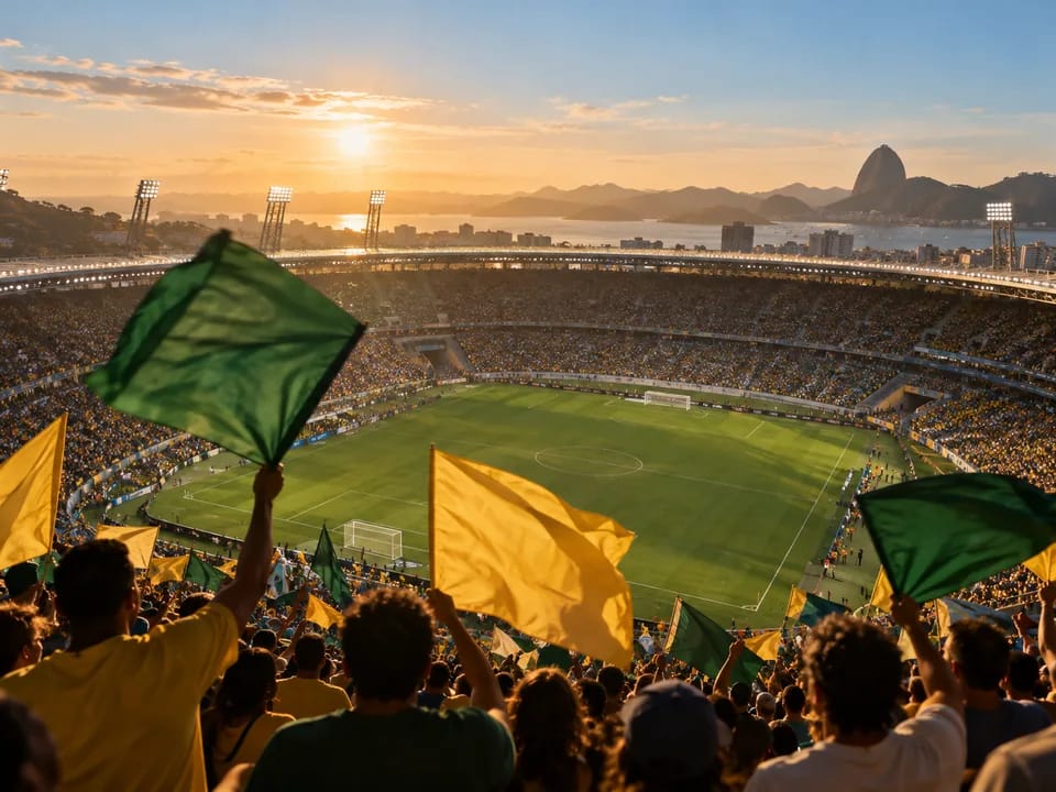 Aficionados de espaldas en la grada de un estadio de fútbol brasileño antes de un partido, debêntures-fut de clubes con blockchain en Brasil