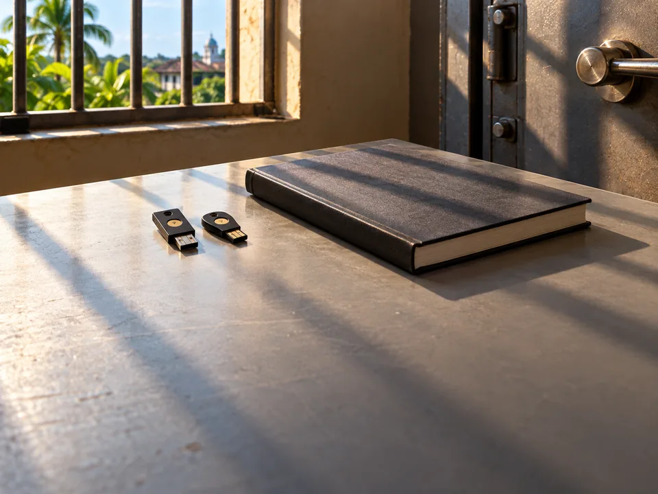 Physical security keys and a logbook on a table in a custody room in Managua, verifiable proof of reserves with blockchain in Nicaragua