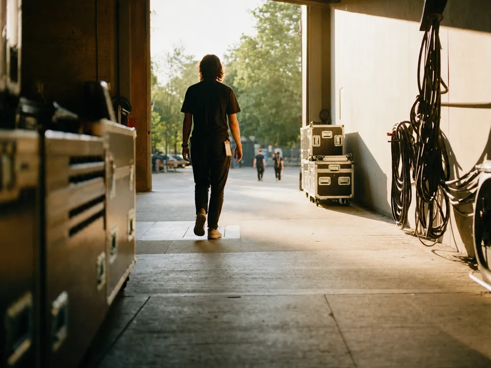 Fan with a pass walking a backstage corridor, a fan membership as NFT