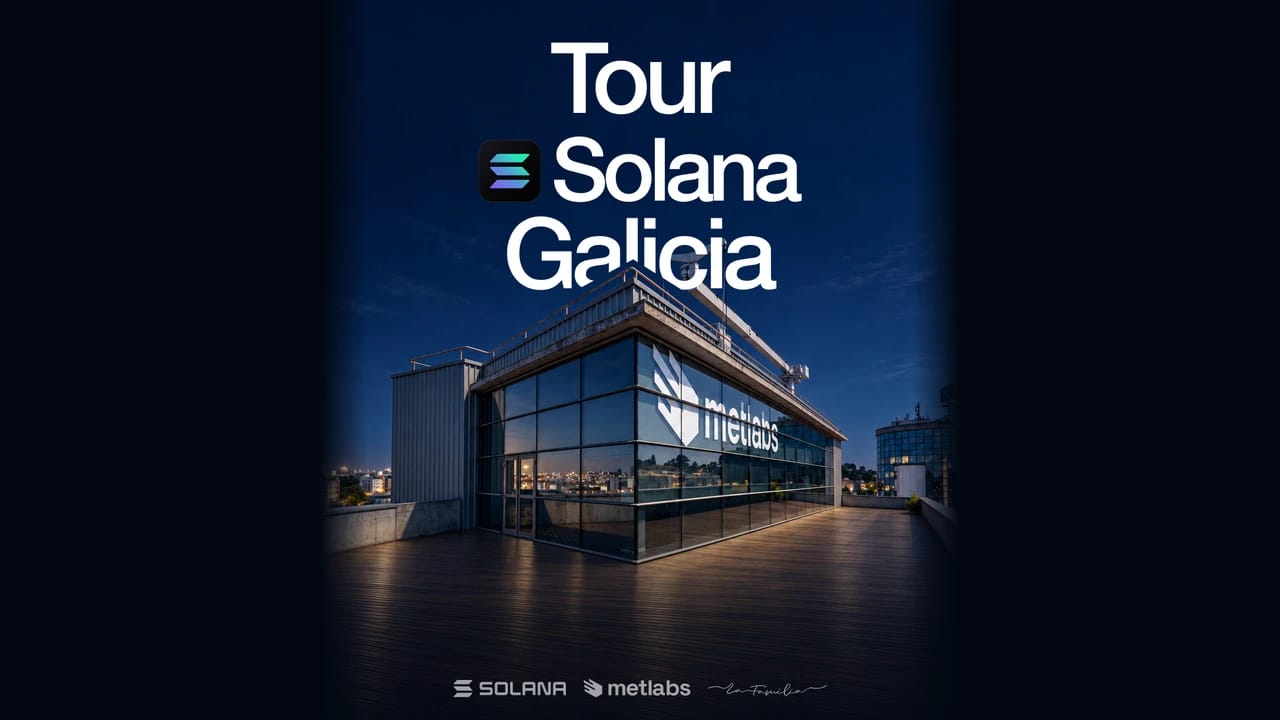 Tour Solana Galicia poster with the Metlabs terrace at dusk and the organisers' logos