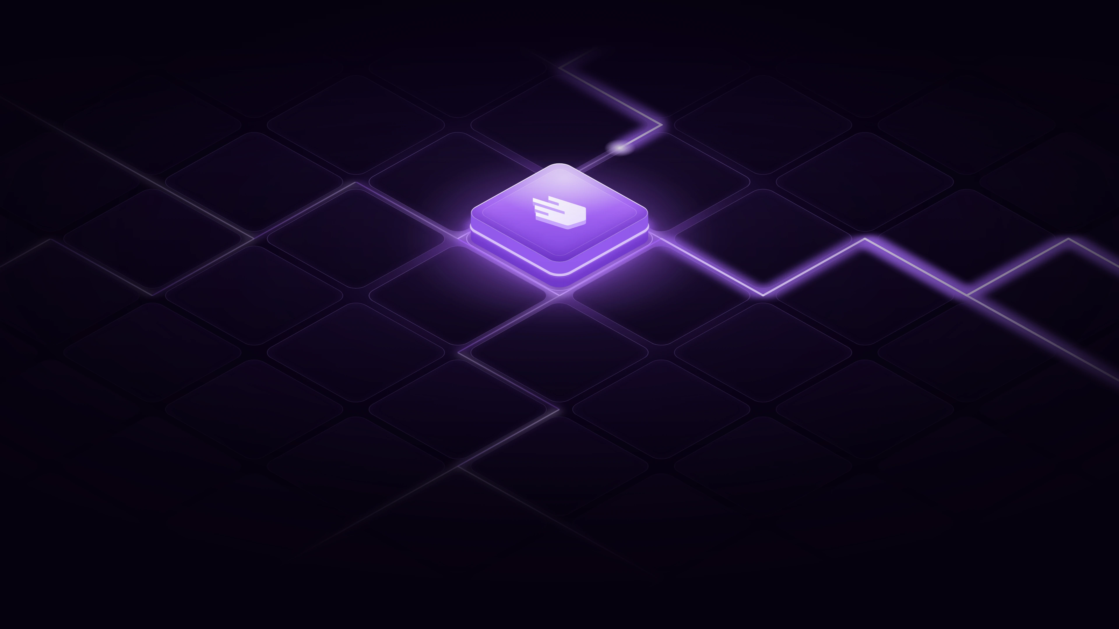 Ficha de cristal con el isotipo de Metlabs donde convergen raíles de luz de desarrollo blockchain