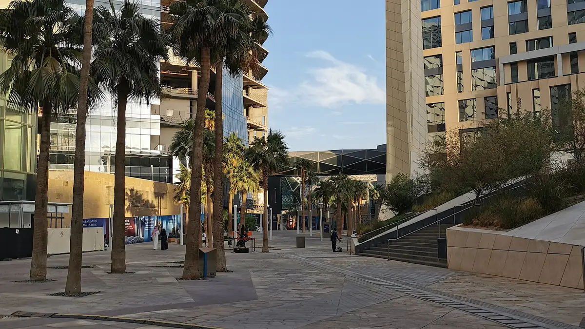 Towers and pedestrian walkway in Riyadh's King Abdullah Financial District