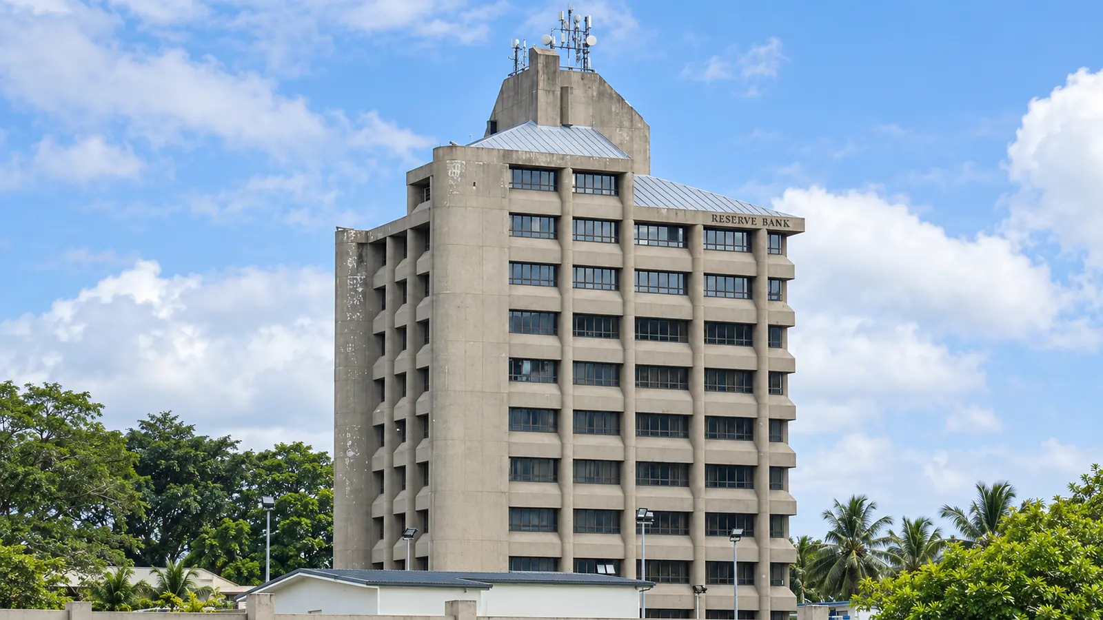 Concrete tower of the Reserve Bank of Fiji in Suva