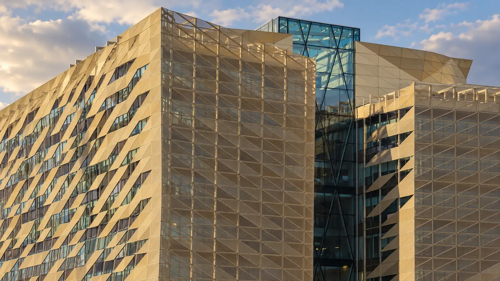 Gold panels and glazed atrium of the Central Bank of Ireland headquarters