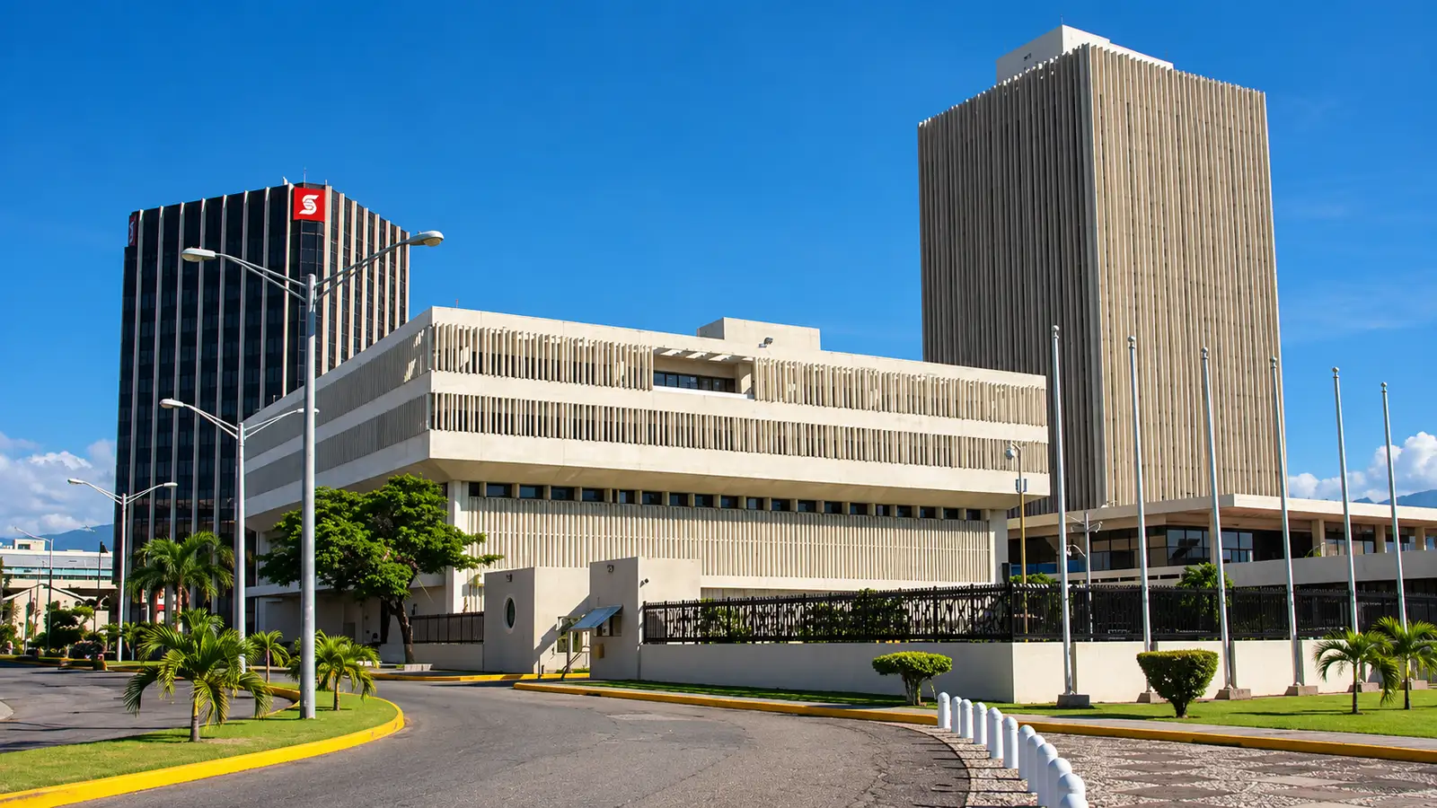 Kingston waterfront, with the Bank of Jamaica building on the right