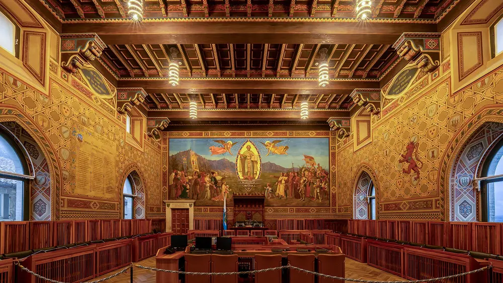 Grand and General Council chamber inside San Marino's Public Palace