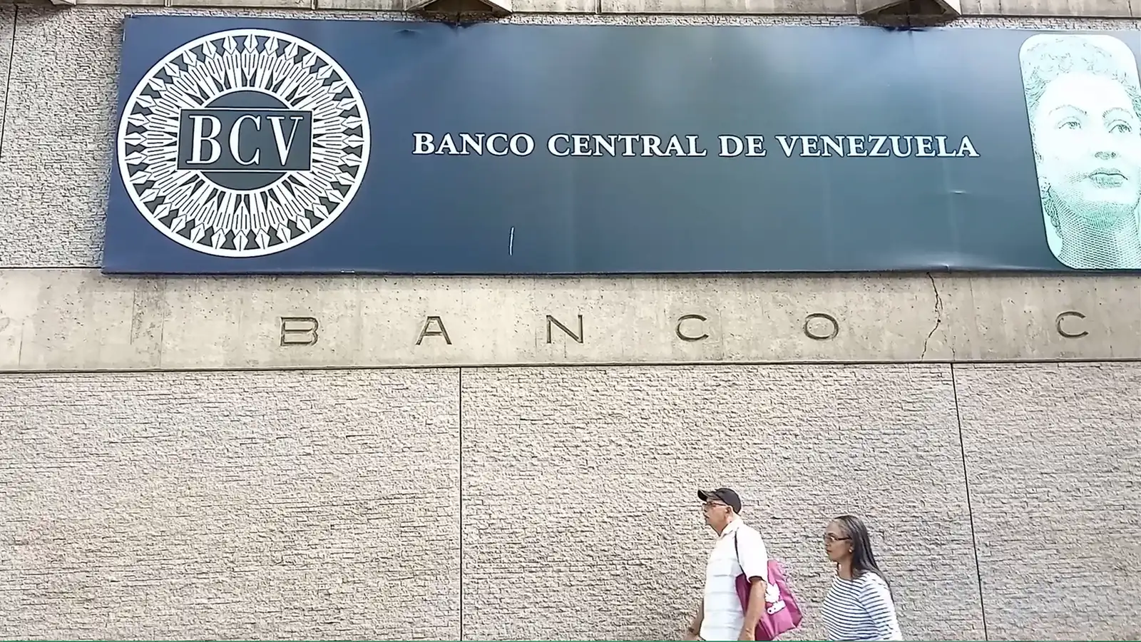 Central Bank of Venezuela sign on its facade