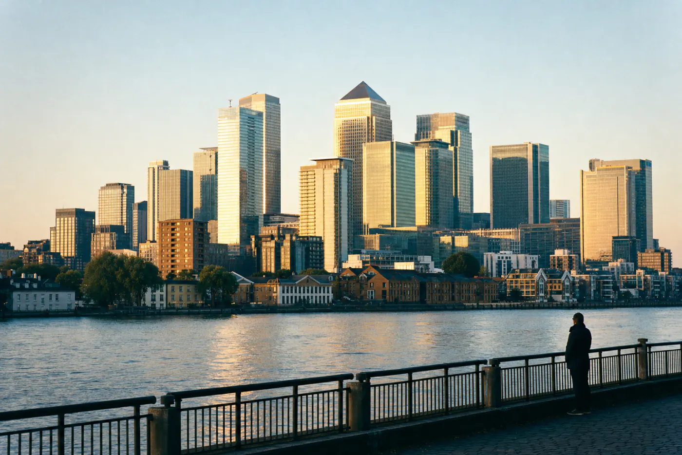 Distrito financiero junto a un río y ficha de bono para tokenización de activos