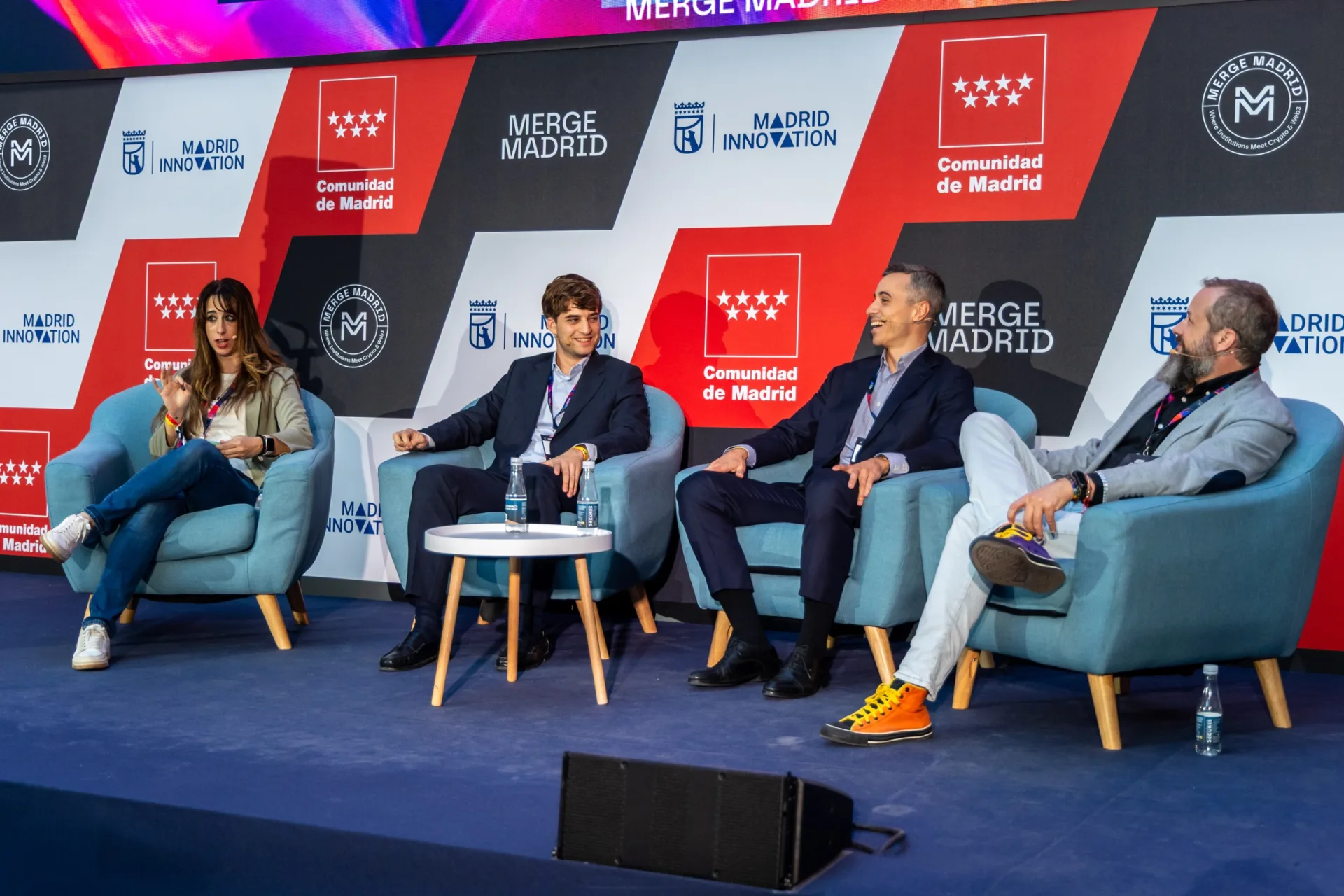 Esther Molina moderating Pablo Gómez, Fahd Zniber and Ángel Quesada on the MADRID Stage at MERGE Madrid 2026